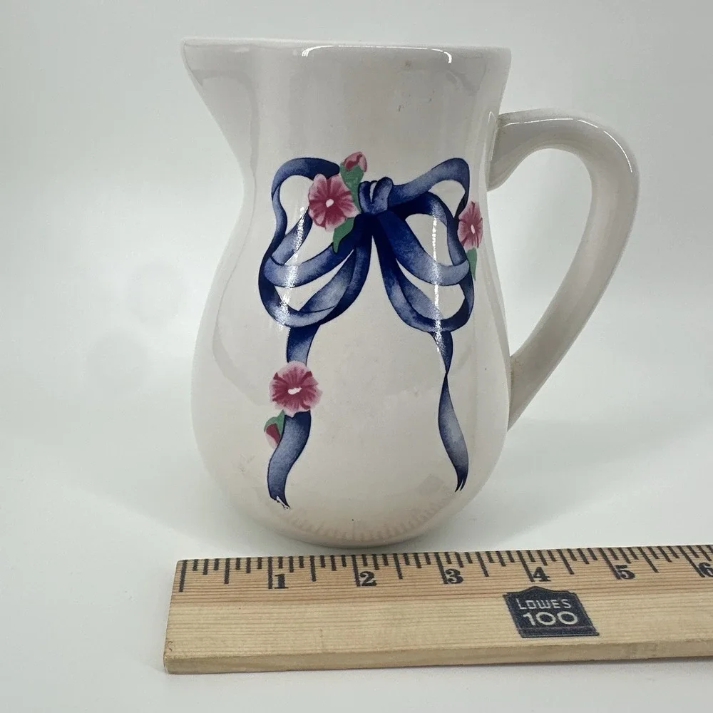 VTG‎ White Pitcher W/Bow Ribbon Cottage Shabby Chic Country Cottage